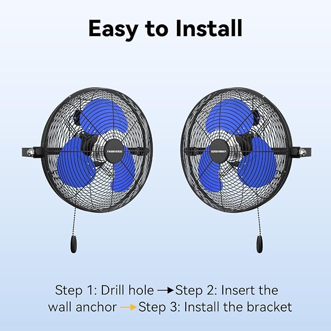 12 Inch Wall Fan Pro Series - Indoor High Velocity Wall Mount Fan for Commercial, Residential, Warehouse, Covered Patio, Shop, Garage, Barn, Gazebo 3 Speed 2800 CFM UL Safety Listed-PawvioPets