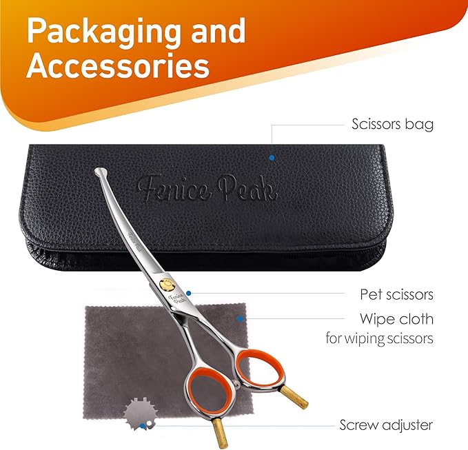 Fenice Peak 6'' Small Curved Scissors Lightweight Dog and Cat Grooming Scissors with Safety Round Tip JP440C Stainless Steel Sharp Blades for Body Facial Nose Ear and Paw Hair Easy Use-PawvioPets