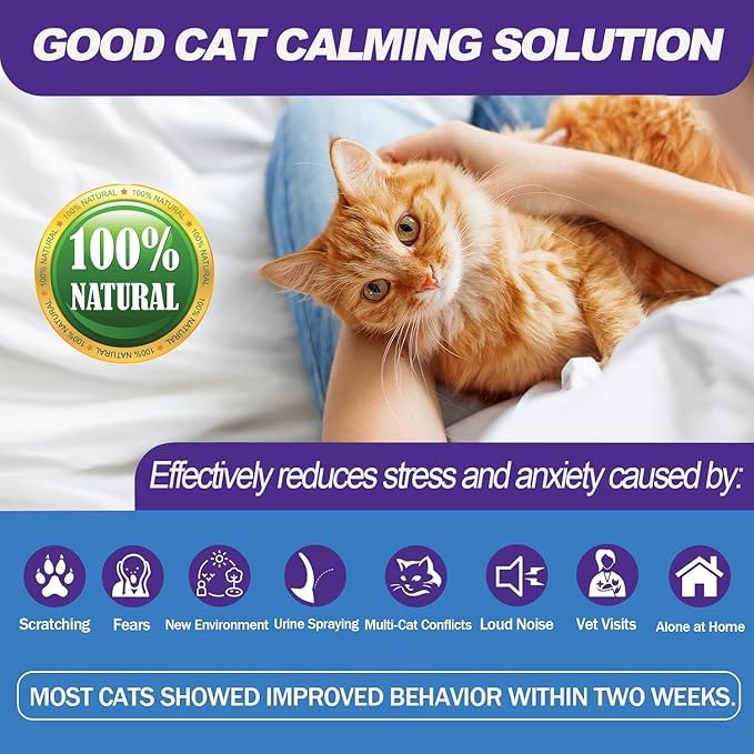 Cat Calming Diffuser, Cat Pheromones Calming Diffuser, Pheromone Dffuser to Calm Cats, Cat Calming Diffuser with 2 Diffuser + 4 Refill,120 Days for Cats Relief Stress Anxiety (Purple)-PawvioPets