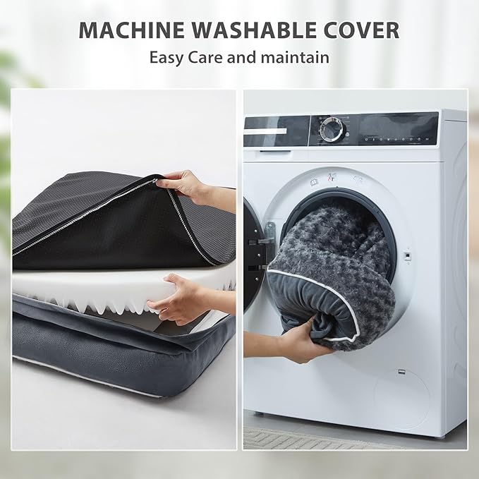 BFPETHOME Extra Large Orthopedic Dog Bed, L-Shaped Pet Bed for Dogs up to 100 lbs, Waterproof, Removable Washable Cover, Non-Slip Base, 48 x 35 x 7.5 inches, Dark Grey-PawvioPets