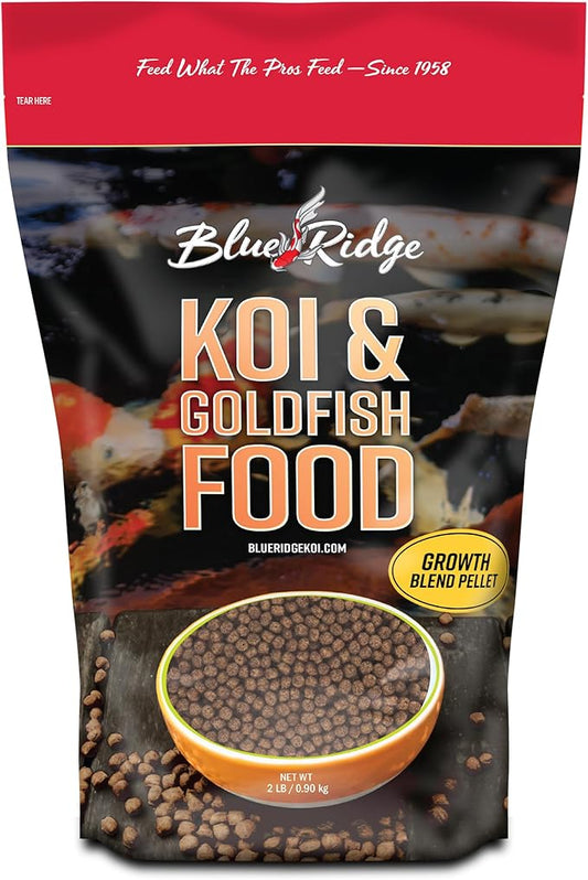 Blue Ridge Koi Fish Food 2lb - Koi Food 3/16” Large and Mini Blend Growth Formula, Goldfish Food, Premium Fish Food for Ponds, Ponds Fish Food, Floating Pond Pellets-PawvioPets
