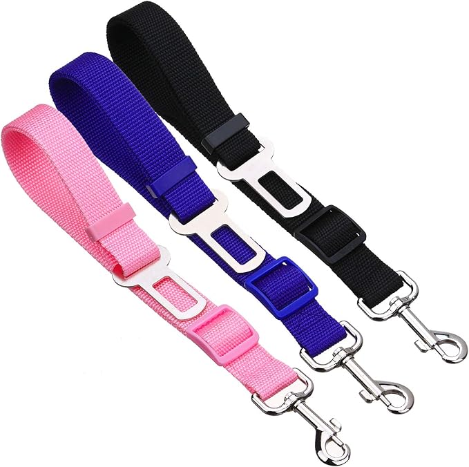 Elisel Elisel 2 Packs Adjustable Length Pet Dog Cat car seat Belt Pet seat Belt Pet Accessories for Dogs Cats and Pets (Black Pink)-PawvioPets