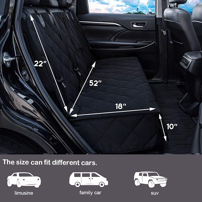 Bench Dog Car Seat Cover for Back Seat Waterproof Seat Covers Durable Scratch Proof Nonslip, Protector for Pet Fur & Mud Washable Backseat Cover for Cars Armrest Compatible-PawvioPets