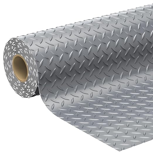 7.8 x 22 FT Garage Floor Mat, 2.8mm Thickness Diamond Plate Vinyl Garage Flooring Roll for Under Car, Large Size 172 SQFT for Large SUVs, MPV, Pickup Truck, RV, Light Grey-PawvioPets
