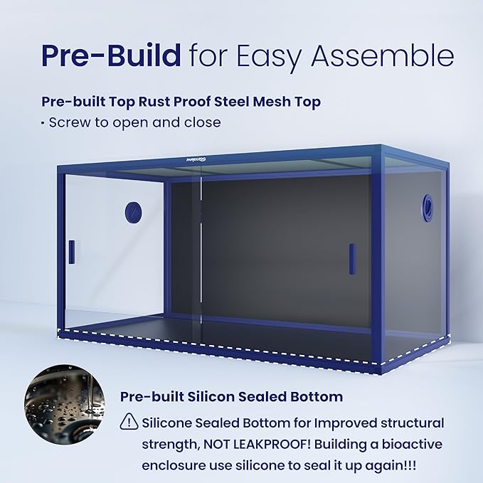 120 Gallon Bearded Dragon Tank,48" x 24" x 24" Reptile Tank with Sliding Door Top Screen Ventilation, Front Opening Reptile Enclosure for Easy Maintenance-PawvioPets