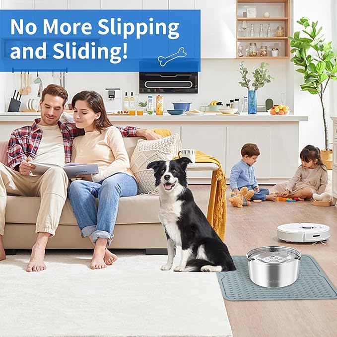 3L Large Capacity Stinless Steel Dog Water Bowl and Waterproof Silicone Dog Food Tray, Slow Down Drinking Pet Water Bowl-PawvioPets