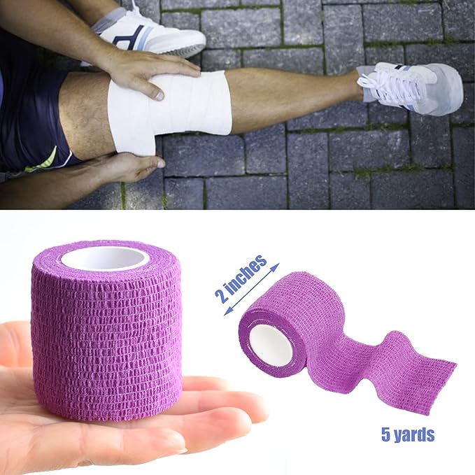 9 Pack 2" x 5 Yards Self Adhesive Bandage Wrap Self Stick Wrap for Ankle, Wrist, Finger, Sports, Breathable Cohesive Vet Tape for Pets (Purple)-PawvioPets
