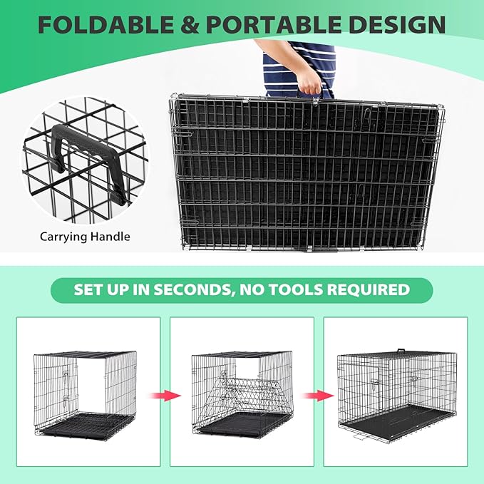 BestPet | Dog Crate | 24" | Black | Foldable Metal Kennel with Double Doors, Secure Slide-Bolt Latches, Leakproof Tray | Portable Dog Cage for Small Breeds | for Travel, Indoor & Outdoor Use-PawvioPets
