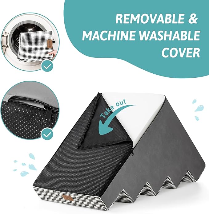 Dog Stairs for Small Dogs, 5 Tier Wider Pet Stairs for High Beds, 23.6" H Non-Slip Dog Steps for Old Cats, Puppies, Small Medium Dogs, 29.5x19.7x23.6 inch, White Black-PawvioPets