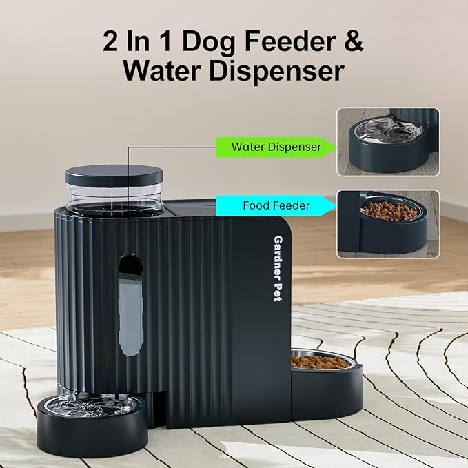 Gardner Pet Automatic Gravity Food Feeder and Water Dispenser, 1.8 Gallons*2 Stainless Steel Two-in-One Set Large Capacity Dispenser for Pets Dogs, Puppies, Kittens (Dark Blue)-PawvioPets