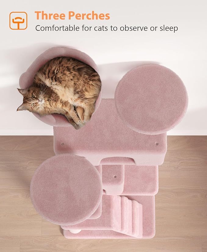70'' Cat Tree Tower for Indoor Cats Large Adult,Cute/Tall Modern Cat Tree for Big Cats 20 lbs,Plush Multi-Level Cat Condo with Scratching Posts,Dangling Ball for Fun Play(Soft Pink, 70 inch)-PawvioPets