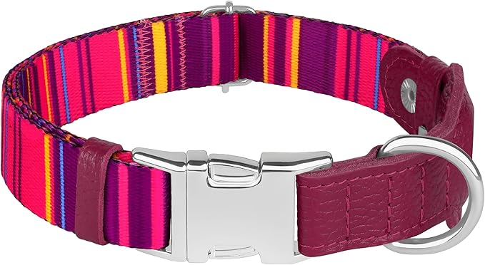 AirTag Dog Collar for Small Medium Large Breed - Adjustable Cute Pattern Dog Collar with Airtag Holder - Soft Leather Tracker GPS Apple Air Tag Pet Collars (Large, 17"-21" Neck Fit, Striped)-PawvioPets