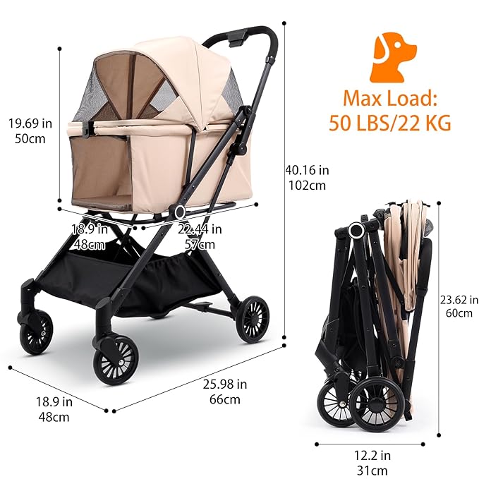 Foldable Dog Stroller - Lightweight Pet Stroller with One-Step Folding, No Assembly Required for Walking, Travel & Shopping, Perfect for Small Dogs, Senior Pets & Cats-PawvioPets
