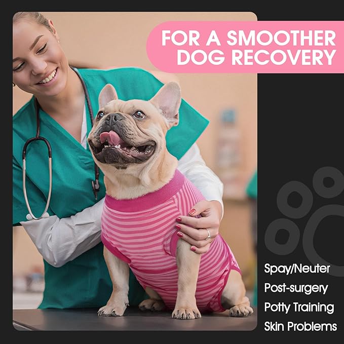 FUAMEY Recovery Suit for Dogs Post-Surgery,Dog Surgery Suit Female Spay Dog Onesie for Surgery Female Collar Cone Alternative Surgical Shirt,Male Dog Neuter Suits Rose Stripes XS-PawvioPets