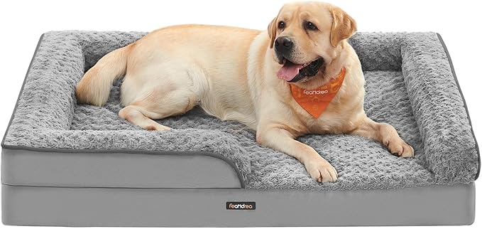 Feandrea Orthopaedic Dog Bed for Large Dogs, Waterproof Dog Sofa Bed with Removable Washable Cover, 36 x 27 x 6.5 Inches, Dove Gray UPGW252G01-PawvioPets