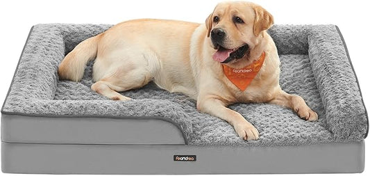 Feandrea Orthopaedic Dog Bed for Large Dogs, Waterproof Dog Sofa Bed with Removable Washable Cover, 42 x 32 x 7 Inches, Dove Gray UPGW253G01-PawvioPets