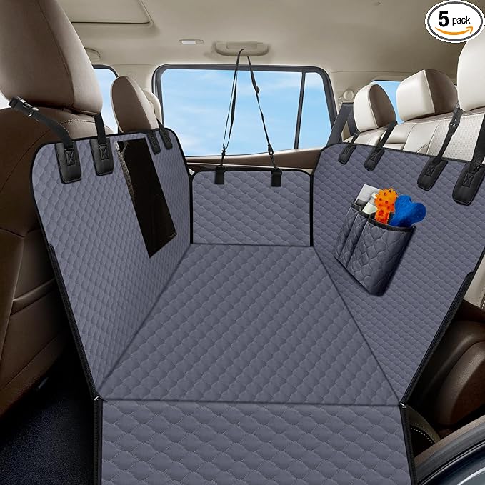 Dog Car Seat Cover for Back Seat, Waterproof Protector with Side Flaps, Scratchproof Hammock, Non-Slip Bottom for Cars/Trucks/SUVs (Grey)-PawvioPets