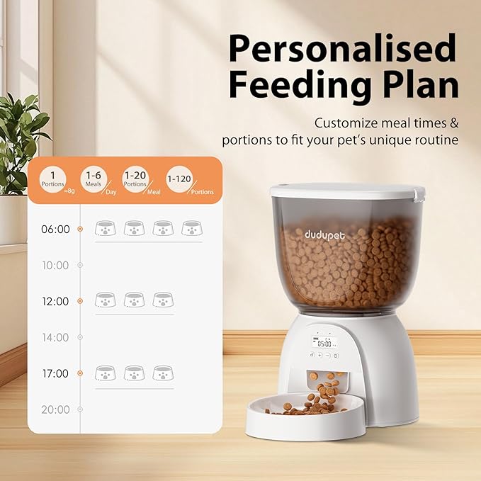 5L Automatic Cat Feeder, Timed Cat Food Dispenser, Automatic Pet Feeders Up to 6 Meal 1-20 Portion, Dual Power Supply Cats Feeder, Pet Dry Food Dispenser for Cats and Small Dogs-PawvioPets