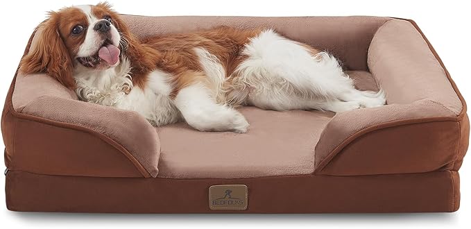 Bedfolks Orthopedic Dog Bed, Waterproof Dog Sofa Bed for Medium Dogs, Egg Foam Pet Couch Bed with Removable Washable Cover and Nonslip Bottom, Brown-PawvioPets
