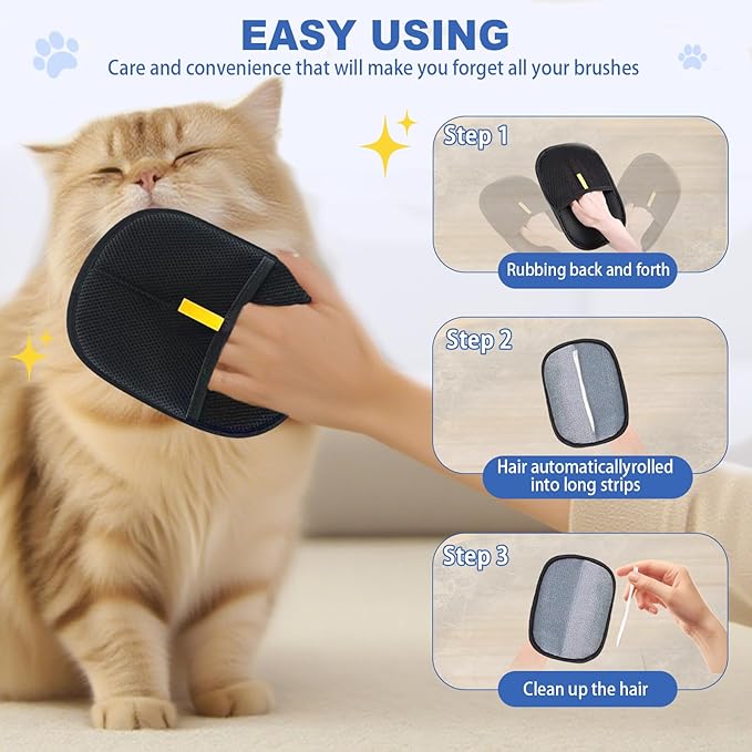 3Pcs Pet Hair Removal Gloves, Reusable Electrostatic Pet Hair Removal Gloves,Upgraded Animal Fur Removal Tool for Cats & Dogs-PawvioPets