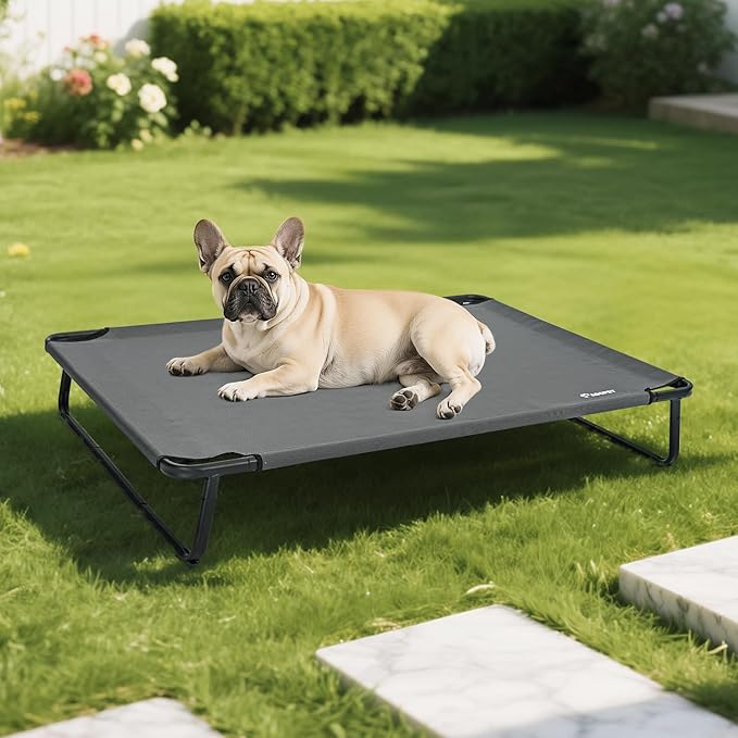 Cooling Elevated Dog Bed, Raised Outdoor Dog Bed Waterproof Pet Beds Cots Stable and Easy Assembly, Teslin Fabric with 1.2mm Thick Iron Frame, Breathable, Ultra-Sturdy，Grey,32 * 25.2 * 7.1-PawvioPets
