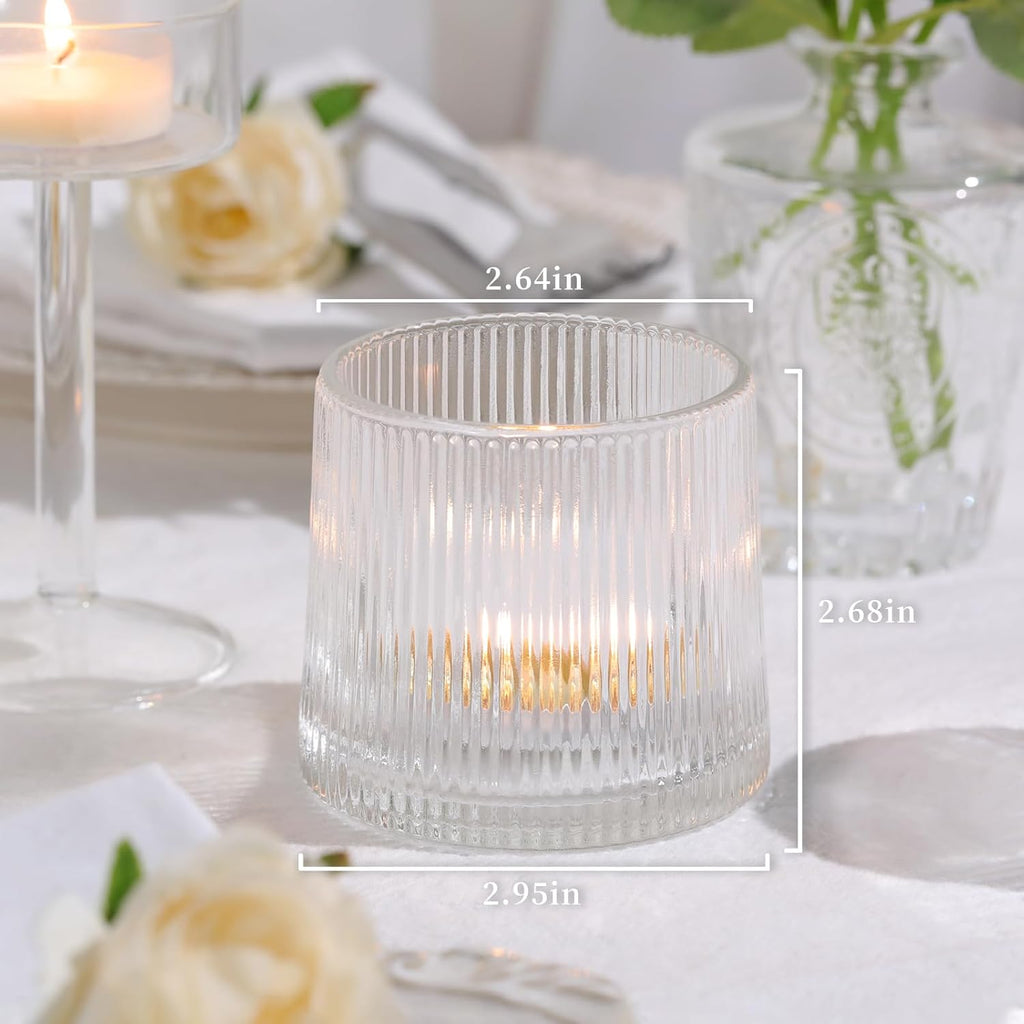 DARJEN Clear Ribbed Tealight Votive Candle Holders Set of 10- Tea Light Candle Holder Glass for Table Centerpiece, Engagement Parties, Birthday Parties & Wedding Shower