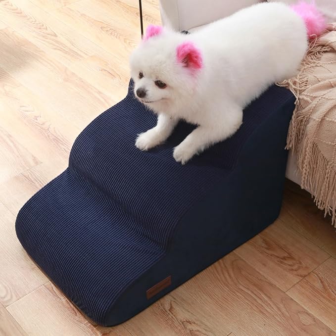Dog Stairs and Steps for Beds Or Couches, 3-Step Pet Stairs & Steps for Small Dogs and Cats, Soft and Non-Slip Dog Ramp for Older Dogs,Pet with Joint Pain,Easy to Walk-PawvioPets