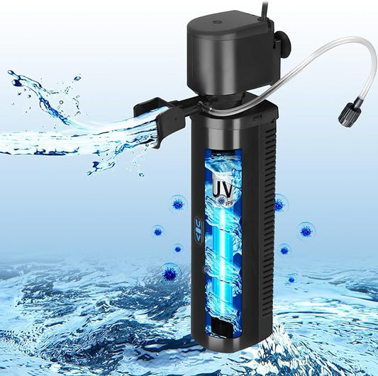 Aquarium Filter for 40-150 Gallon Tank, U-V Fish Tank Green Clean Machine Submersible Powerful Pump Canister Filter 400GPH for Pond Turtle Tank Saltwater Freshwater Crystal Clear Green Killing-PawvioPets
