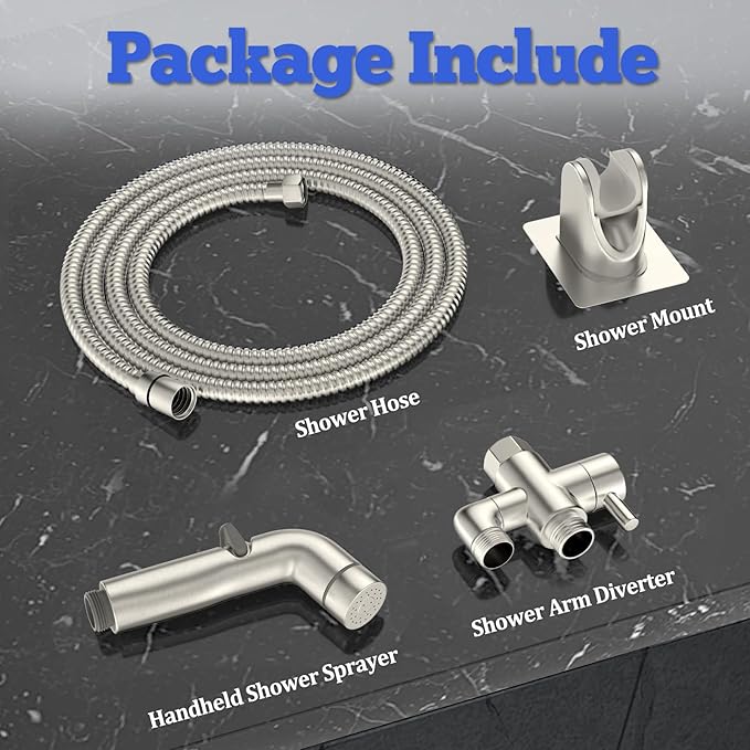 Dog Shower Attachment Metal, YDmeet Pet Shower Attachment for Fast and Clean Pet Bathing and Dog Washing, Brass Shower diverter, Adjustable Pet Shower Sprayer, 8 ft Hose and Shower Holder, Brushed-PawvioPets