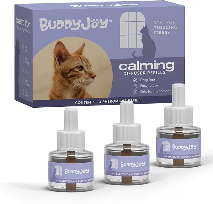 Cat Calming Diffuser Refills – Long-Lasting 30-Day Formula with Pheromones for Stress Relief, Relaxation, and Anxiety Reduction in Cats Easy to Use – (3 Refills)-PawvioPets