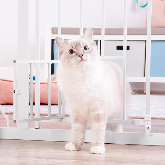 Carlson Extra Wide Walk Through Pet Gate with Small Pet Door, Includes 4-Inch Extension Kit, Pressure Mount Kit and Wall Mount Kit,White-PawvioPets