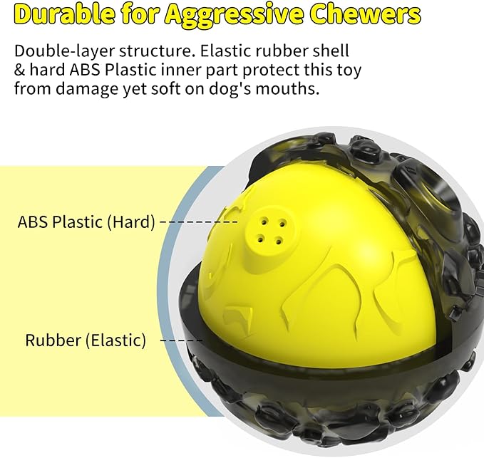 Dog Ball for Aggressive Chewers - Interactive Dog Toy Balls Fun Squeaky Sound to Keep Them Busy, Durable for Small Medium Large Breeds, Rubber Pet Chew Toys, As Seen on TV, Black & Yellow-PawvioPets