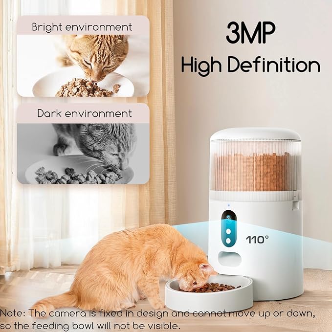faroro Automatic Cat Feeder with Camera, 3MP HD Video & Night Vision, 5G/2.4G WiFi Smart Pet Feeder with APP Control, 2-Way Audio, Motion Alerts, Low Food Sensor, Timed Cat Feeder for Cats & Dogs, 4L-PawvioPets