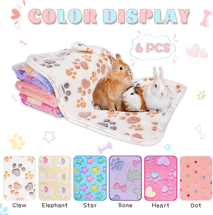 6 Pack Guinea Pig Cage Liner, Washable Guinea Pig Fleece Blankets Beding Accessories, Flannel Throw Warm Sleep Mat, Pet Pee Pads for Small Animal Hamster Rabbit Puppy Cat (Light Color, 30x20 Inch)-PawvioPets