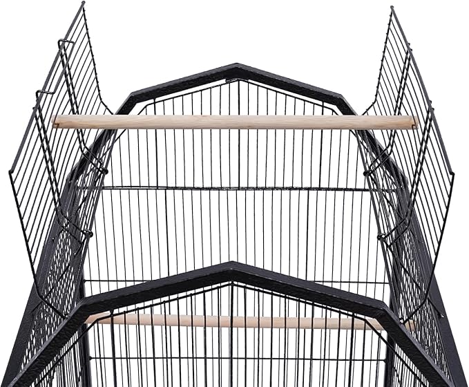 40-Inch Wrought Iron Bird Cage with Open-Top and Rolling Stand, Movable Parrot Cage Pet Bird Flight Cage, 360 Degree View Spacious Interactive Roof Pet Bird House for Medium&Small Birds-PawvioPets