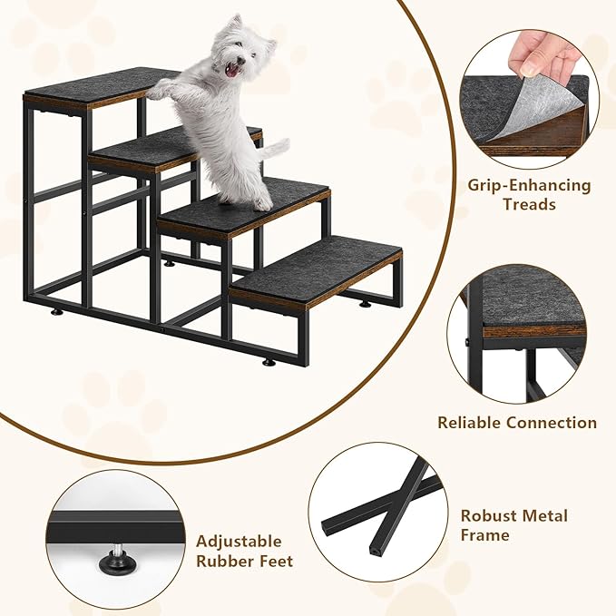 Dog Stairs for High Beds 4 Steps Dog Stairs for Small Medium Dogs Pet Stairs/Steps for Puppy, Cats, and Dogs, Easy to Walk on Dog Step for Beds and Cars-PawvioPets