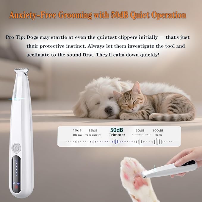 2 Mode Paw Trimmer for Dogs & Cats - Electric Quiet Dog & Cat Grooming Trimmer, Rechargeable Clipper with LED Light, 2 Blades, Waterproof for Paws/Ears/Face-PawvioPets