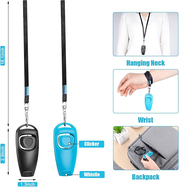2-in-1 Dog Training Clicker Whistle for Training and Recall, Pet Training Accessories for Puppy, Cats, Horses & Small Animals - 2 Pack with Lanyard, Reward and Train Your Pets Efficiently-PawvioPets