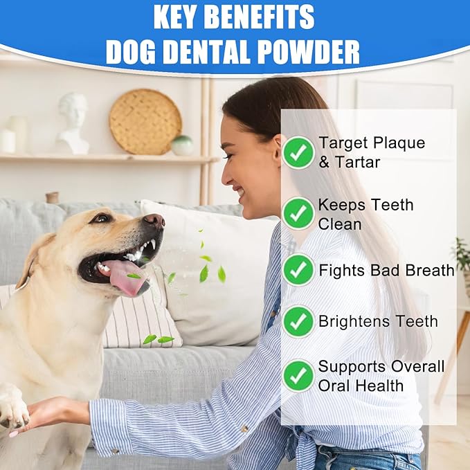 Dog Teeth Cleaning Powder 180G - Dog Dental Powder and Breath Freshener, Dogs Dental Care Supplies, Bad Breath & Tartar Remover for Dogs - Pet Dental Cleaner for All Breeds & Sizes - 60 Day Supply-PawvioPets