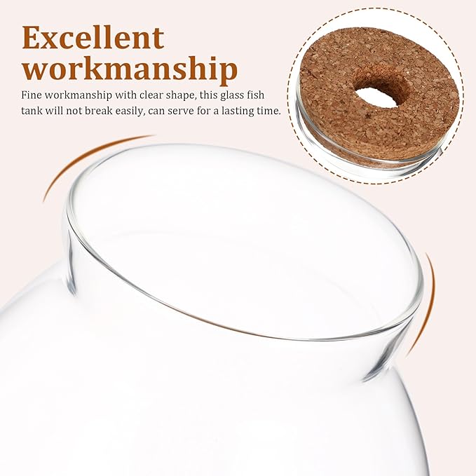 Desktop Fish Bowl Clear Glass Small Betta Fish Tank with Wood Lid and Bamboo Stand Table Hydroponic Plants Terrarium for Home Office Decoration 13 * 14cm-PawvioPets