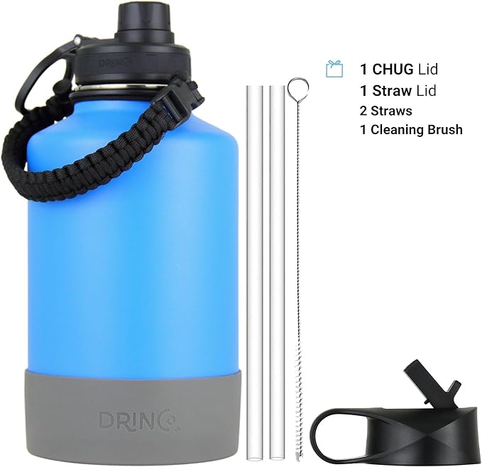 Drinco Stainless Steel Water Bottle Spout Lid Vacuum Insulated Double Wall Water Bottle Wide Mouth (64oz 40oz 32oz 22oz 18oz 14oz) Leak Proof Keep Cold Sport Camping Hiking (64 oz, 64oz Royal Blue)-PawvioPets