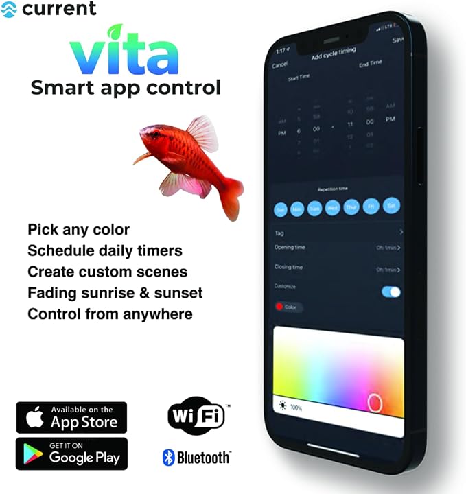 CURRENT USA ColorPlus Smart LED Aquarium Light 36 inch with App and Voice Control by Alexa & Google Home | Extra Vivid Colors for Freshwater Aquarium Fish Tank and Terrariums| Aluminum (36" to 48")-PawvioPets