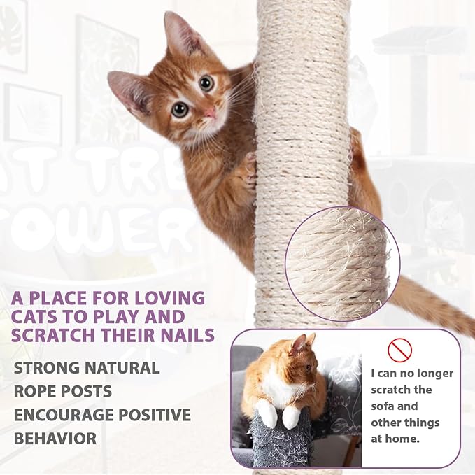70 inches Cat Tower for Indoor Cats Multi-Level Cat Condos for XL Cat Tree Cat Climbing Tower with Scratching Posts, Hanging Toys,Pink-PawvioPets