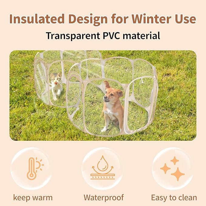 Cold Resistant Cat Playpen PVC Dog Playpen - Portable & Foldable Indoor Outdoor Puppy Playpen - Insulated 2-Room Dog TentCrate Cage Kennel, Playpen for Kitten, Small Animals Play Pen-PawvioPets