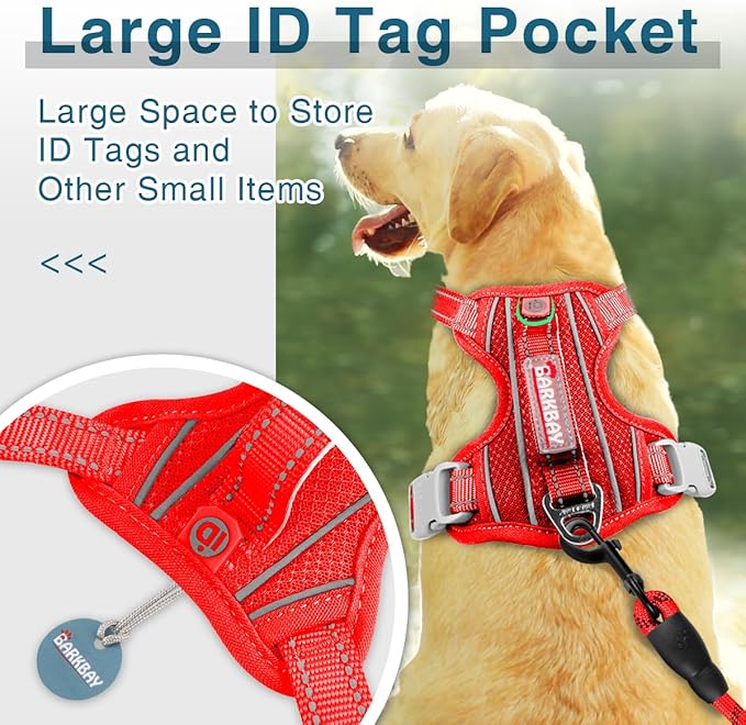 BARKBAY Dog Harness No Pull with ID Tag Pocket - Heavy Duty, Reflective, Easy Control for Large Dogs(Red,XL)-PawvioPets