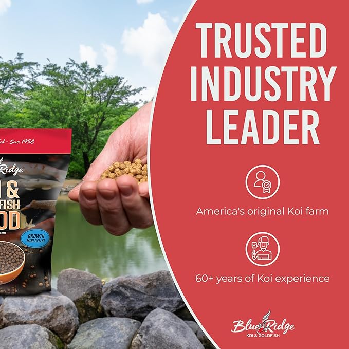 Blue Ridge Koi Fish Food 5lb - Koi Food Mini Growth Formula, Goldfish Food, Premium Fish Food for Ponds, Ponds Fish Food, Floating Pond Pellets-PawvioPets