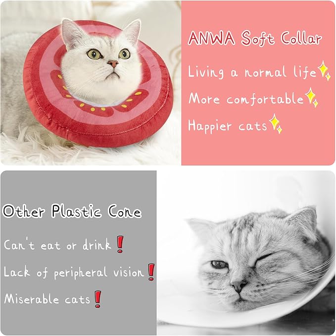 ANWA Adjustable Cat Cone Collar Soft, Cute Cat Donut Collar After Surgery, Kitten Recovery Cones to Stop Licking-PawvioPets
