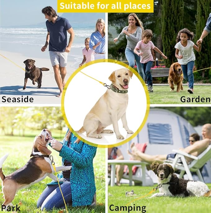 Dog tie Out Cable, 10/20/25/30/50/70/100 feet, Suitable for Dogs up to 350 pounds, Dog Cable with Swivel Buckle, Lightweight, Non-Winding, for Outdoor Camping, Chain for Yard (Yellow, 10FT)-PawvioPets