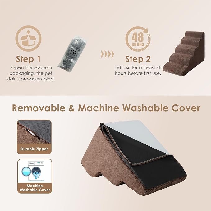 EHEYCIGA Curved Dog Stairs Ramp for High Beds 22.6" H, 5-Step Dog Steps for Small Dogs and Cats, Pet Stairs for High Bed Climbing, Non-Slip Balanced Pet Step Indoor, Brown-PawvioPets