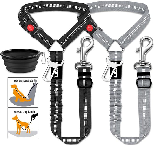 3 Piece Set Dog Seat Belt Retractable Dog Car Seatbelts Adjustable Pet Seat Belt for Vehicle Headrest Restraint Adjustable Heavy Duty & Elastic & Durable Car Harness for Dogs-PawvioPets